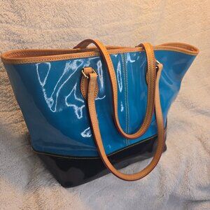 Dooney & Bourke Nina Tote Teal and Navy Patent Leather, Crimson Red inside <3